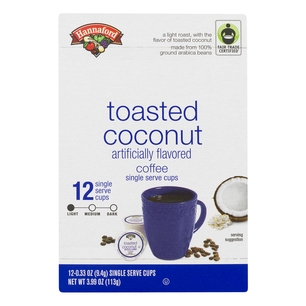 Hannaford Toasted Coconut Flavored Light Roast Single Serve Coffee Cups