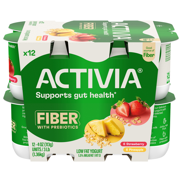 Activia Low Fat Strawberry & Pineapple Yogurt Cups - 12 ct