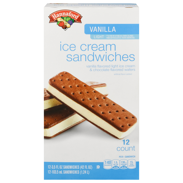 Hannaford Light Vanilla Ice Cream Sandwiches - 12 ct
