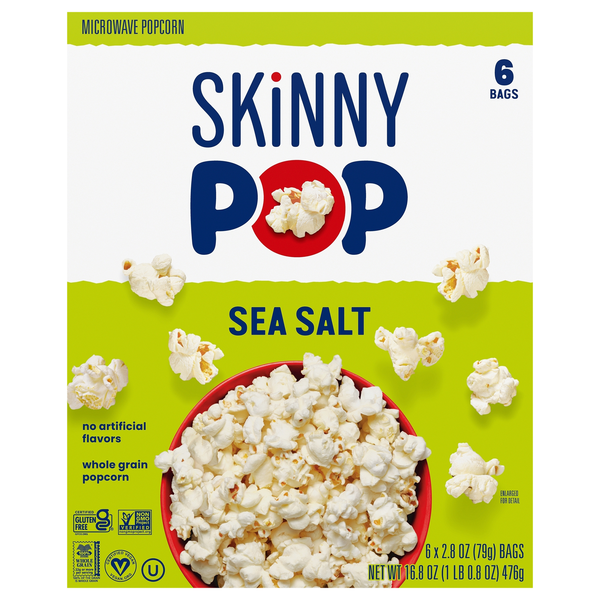 SkinnyPop Microwave Popcorn Sea Salt Gluten Free - 6 ct