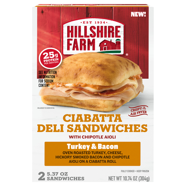 Hillshire Farm Turkey & Bacon Ciabatta Deli Sandwiches - 2 ct Frozen