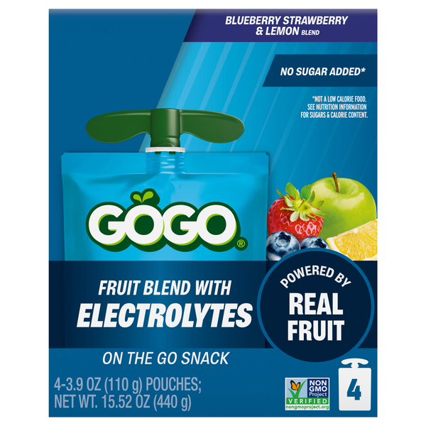 GoGo squeeZ Active Blueberry Strawberry & Lemon Pouches - 4 ct