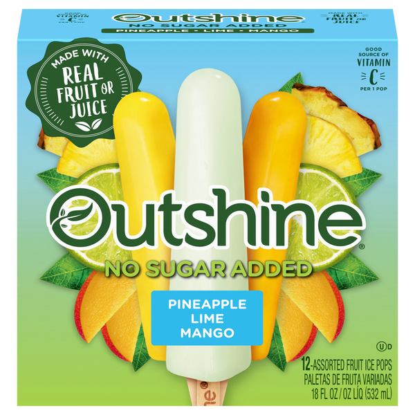 Outshine No Sugar Added Pineapple Lime Mango Assorted Ice Pops - 12 ct