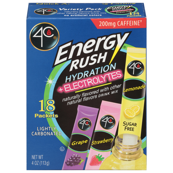 4C Energy Rush Hydration/Electrolyte Variety Pack Drink Mix Packets - 18ct