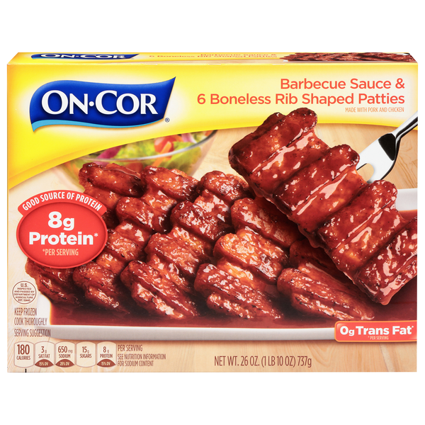 On-Cor Boneless Rib Shaped Patties & Barbecue Sauce - 6 ct Frozen Meal