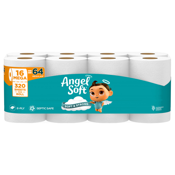 Angel Soft Mega Roll 2-Ply Toilet Paper Unscented - 16 ct