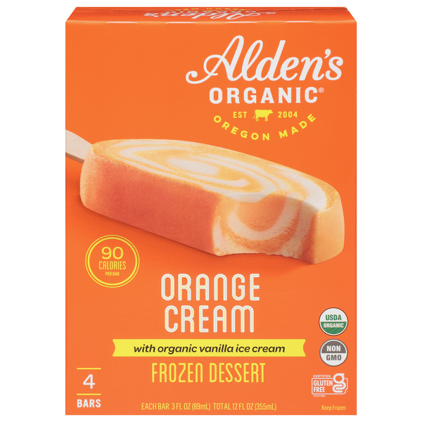 Save on Alden's Organic Frozen Dessert Bar Orange Cream 4 ct Order