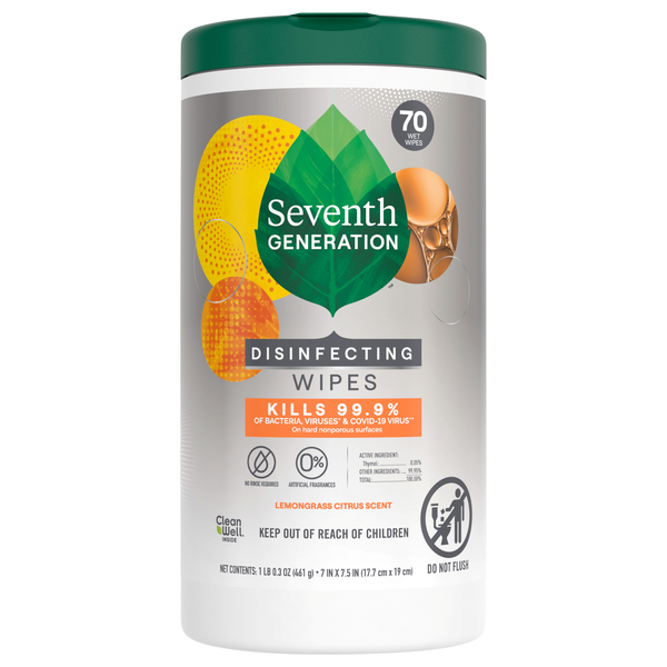 Seventh Generation Disinfecting Wipes Lemongrass Citrus Scent