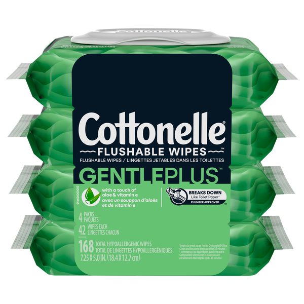 Cottonelle GentlePlus Flushable Wipes with Aloe 42 ct ea - 4 pk