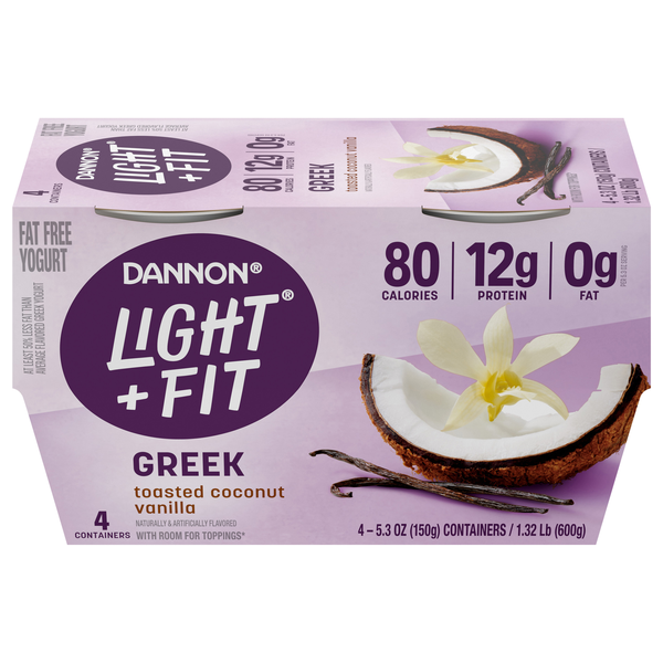 Dannon Light + Fit Fat Free Toasted Coconut Vanilla Greek Yogurt Cup 4 ct