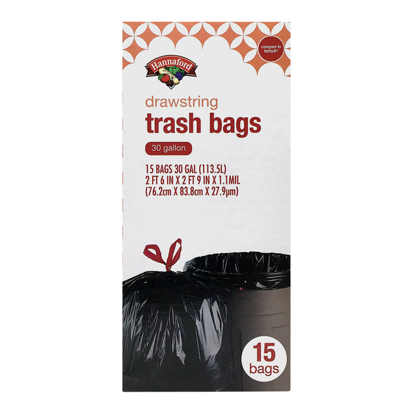 Hannaford Trash Bags Drawstring 30 Gallon