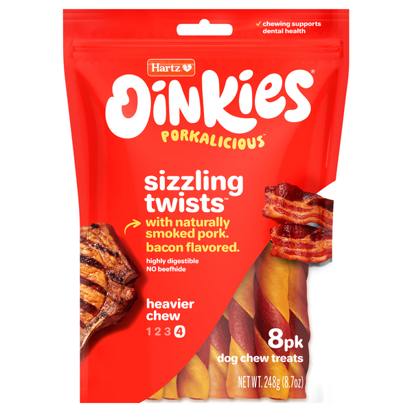 Hartz Oinkies Sizzling Twists Pork & Bacon Beefhide Free Dog Chews - 8 ct