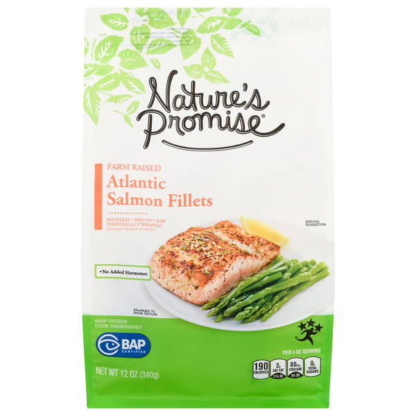 Nature's Promise Farm Raised Boneless Skin-On Atlantic Salmon Fillets Frzn