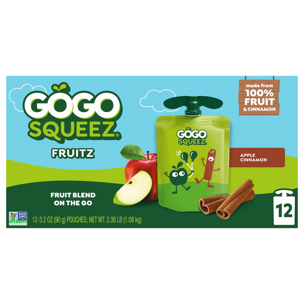 GoGo squeeZ Apple Cinnamon Applesauce Pouches - 12 ct