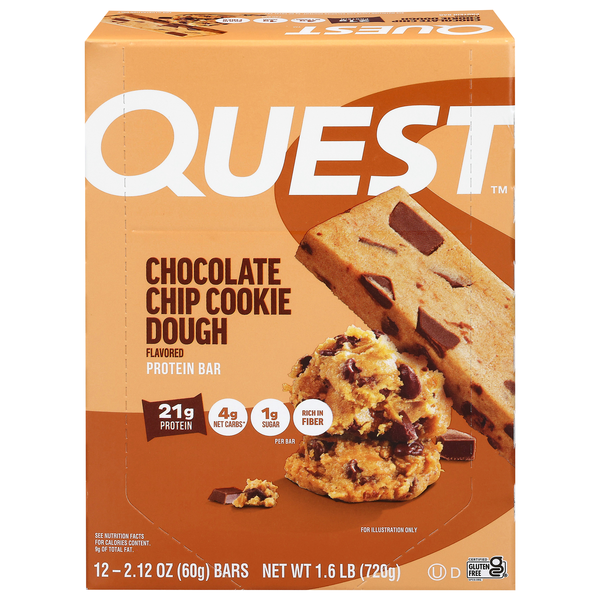 Quest Keto Friendly Chocolate Chip Cookie Dough 21g Protein Bars - 12 ct