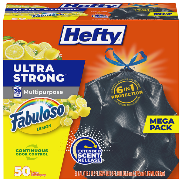 Hefty Ultra Strong Fabuloso Lemon Multipurpose Drawstring Bags 30 Gallon
