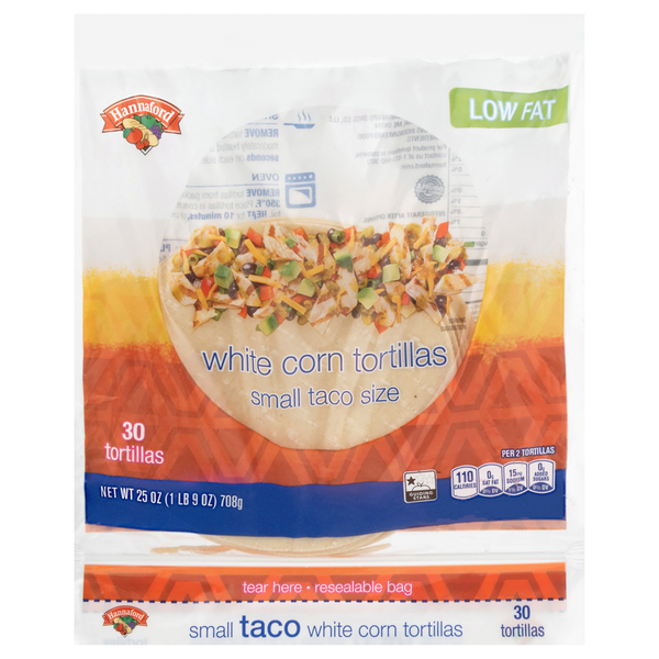Hannaford Low Fat White Corn Small Taco Size Tortillas - 30 ct