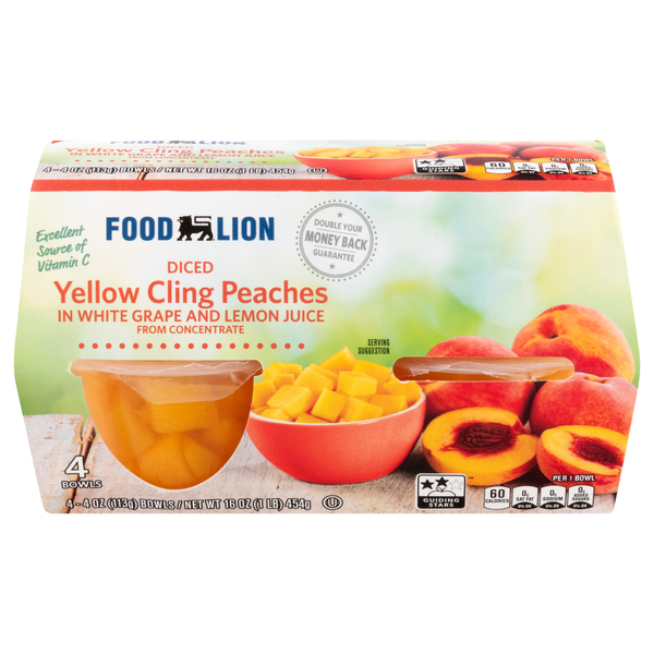 Food Lion Diced Yellow Cling Peaches in White Grape & Lemon Juice - 4 ct