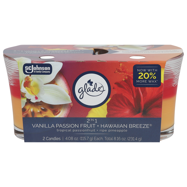 Glade 2-in-1 Vanilla Passion Fruit + Hawaiian Breeze Candles - 2 ct