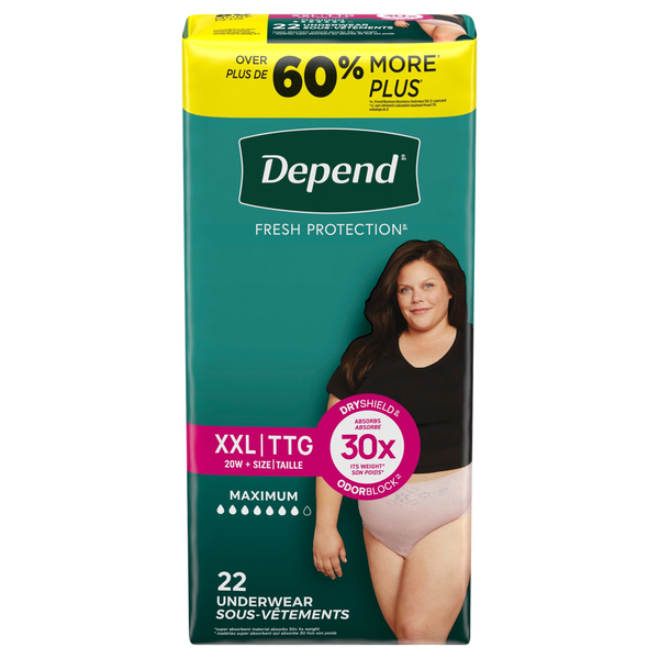 Depend Women's Fresh Protection Incontinence Underwear Maximum Blush XXL