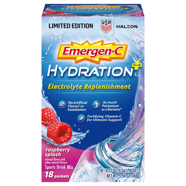 Emergen-C Hydration+ Raspberry Splash Sports Drink Mix - 10 ct