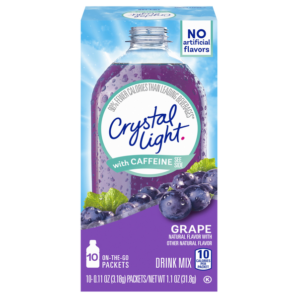 Crystal Light On The Go Packets Drink Mix w/Caffeine Grape - 10 ct