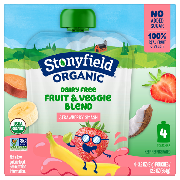 Stonyfield Organic Smoothie Pouches Strawbana Smash Dairy Free - 4 ct