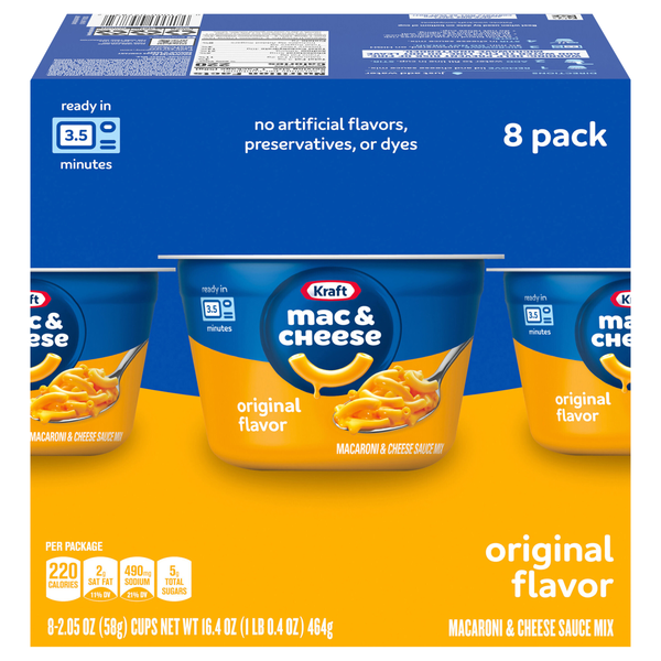 Kraft Original Flavor Mac & Cheese Dinner Microwaveable Cup - 8 ct