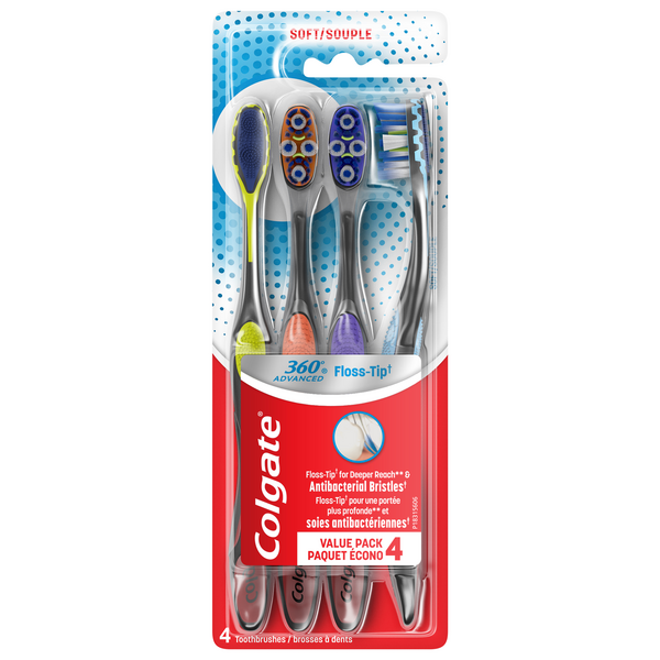 Colgate 360 Advanced Toothbrush Floss-Tip Bristles Soft