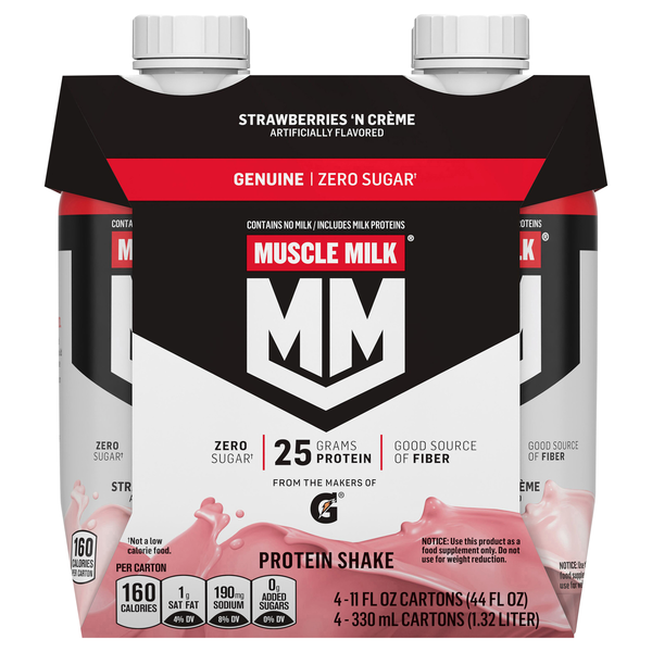 Muscle Milk Zero Sugar Strawberries 'N Creme 25g Protein Shake - 4 pk