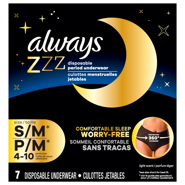 Always ZZZ Size S/M Light Scent Disposable Period Underwear