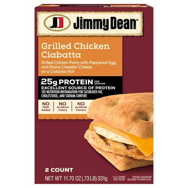 Jimmy Dean Protein Breakfast Chicken Ciabatta Sandwiches - 2 ct Frozen