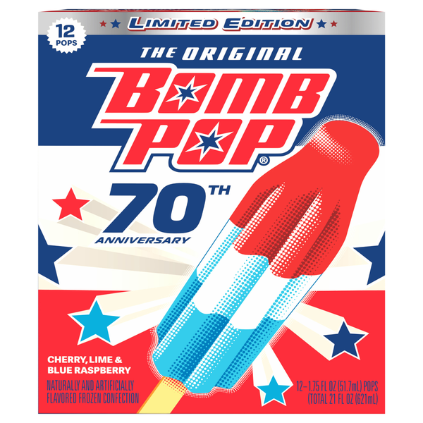 Bomb Pop Original Cherry Lime & Blue Raspberry Ice Pops - 12 ct