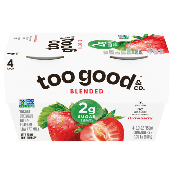 Too Good & Co. Blended Low Fat Strawberry Greek Yogurt Cups - 4 ct