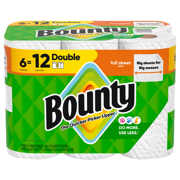 Bounty Full Sheet White Double Roll Paper Towels - 6 ct