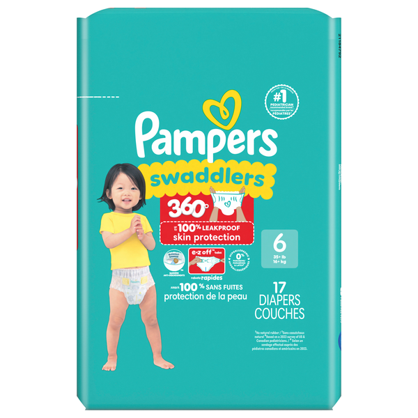 Pampers Swaddlers 360 Size 6 Baby Diapers 35+ lb