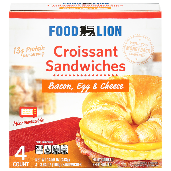 Food Lion Bacon Egg & Cheese Croissant Sandwiches - 4 ct Frozen
