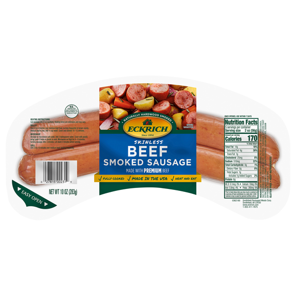 Eckrich Skinless Beef Smoked Sausage - 2 ct