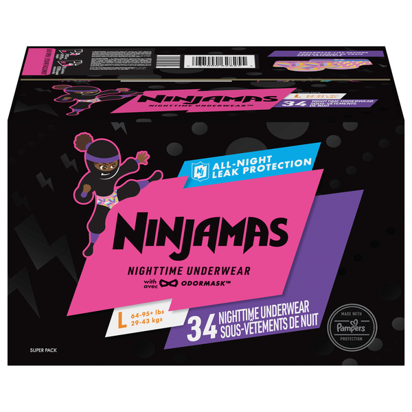 Ninjamas Girls L Nighttime Underwear 64-95+ lb