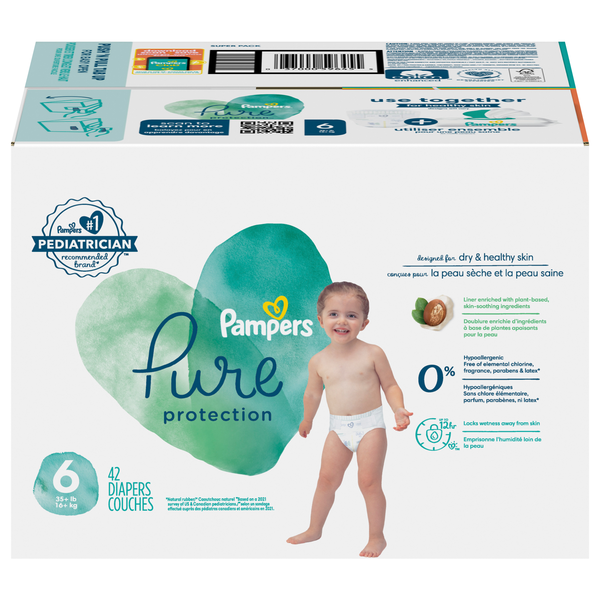 Pampers Pure Protection Size 6 Baby Diapers 35+ lb