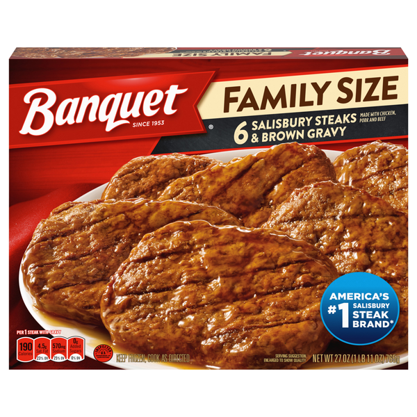 Banquet Salisbury Steaks & Brown Gravy Family Size - 6 ct Frozen Meal