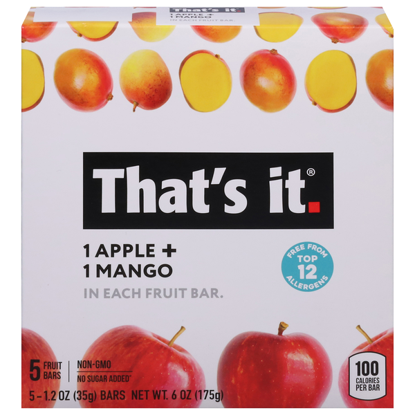 That's It Gluten Free No Sugar Added 1 Apple + 1 Mango Fruit Bars - 5 ct