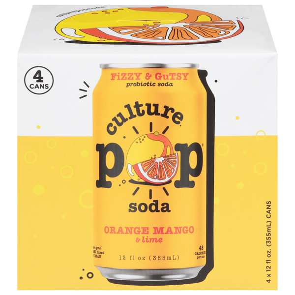 Culture Pop Orange Mango & Lime Probiotic Soda - 4 pk