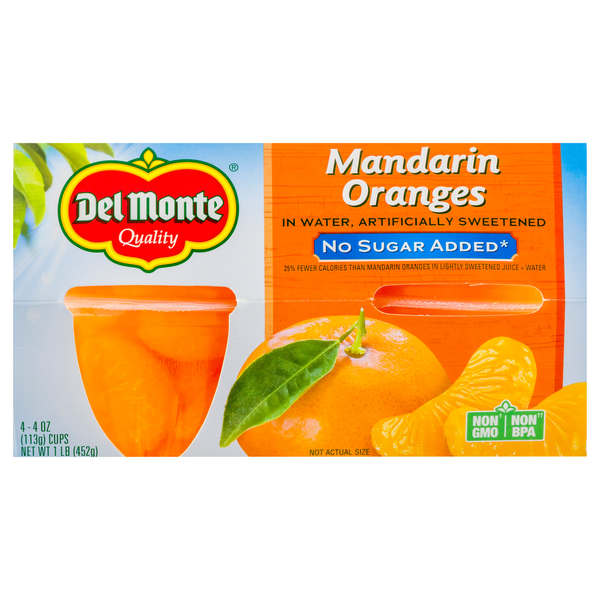 Del Monte No Sugar Added Mandarin Oranges Fruit Cups in Water - 4 ct