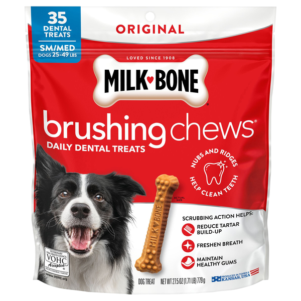 Milk-Bone Brushing Chews Chicken Flavor Small-Med Dental Dog Treats -35 ct