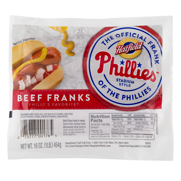 Hatfield Phillies Stadium Style Beef Franks - 8 ct