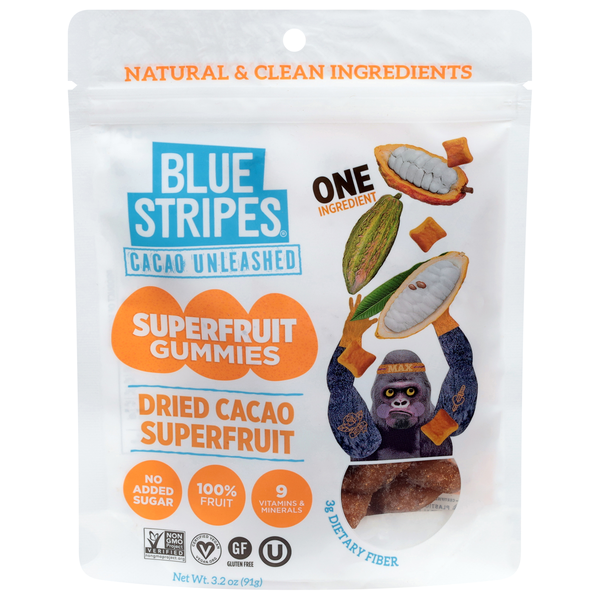 Blue Stripes Dried Cacao Superfruit Gummies