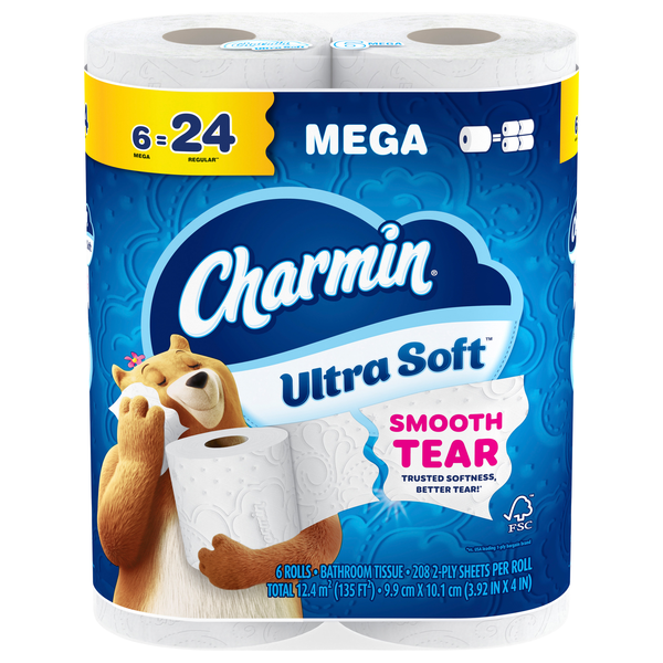Charmin Ultra Soft Mega Roll 2-Ply Toilet Paper Unscented - 6 ct