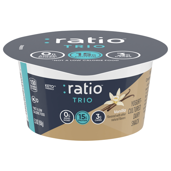 ratio TRIO KETO 15g Protein Vanilla Yogurt Cultured Dairy Snack Cup