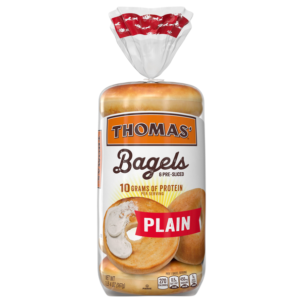 Thomas' Plain Pre-Sliced Bagels - 6 ct